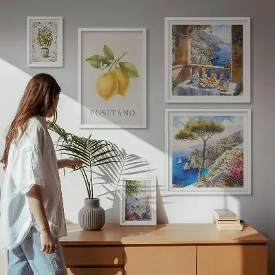 Modernes Wandbilder-Set mit mediterranen Zitrusakzenten