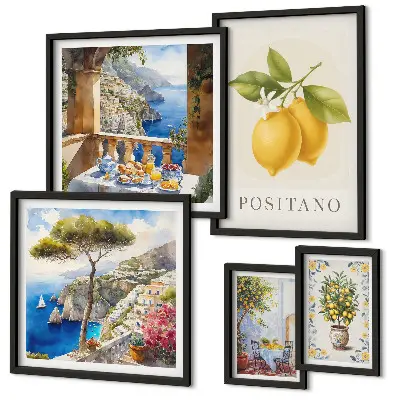 Modernes Wandbilder-Set mit mediterranen Zitrusakzenten