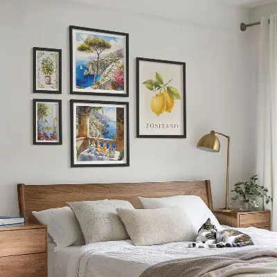 Modernes Wandbilder-Set mit mediterranen Zitrusakzenten