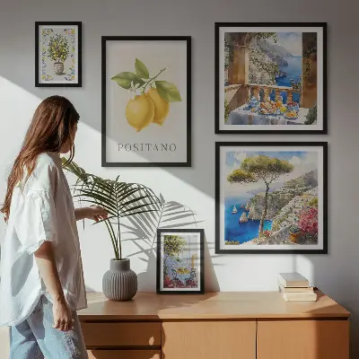 Modernes Wandbilder-Set mit mediterranen Zitrusakzenten