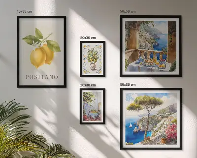 Modernes Wandbilder-Set mit mediterranen Zitrusakzenten