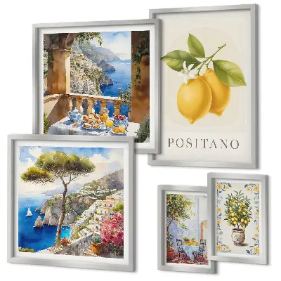 Modernes Wandbilder-Set mit mediterranen Zitrusakzenten