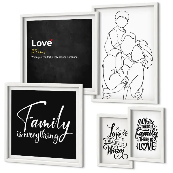 Wandbilder-Set mit dem Thema familiäre Werte wie Liebe und Nähe