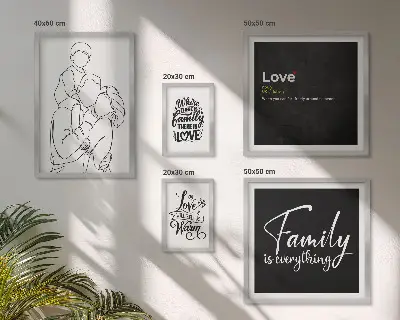 Wandbilder-Set mit dem Thema familiäre Werte wie Liebe und Nähe