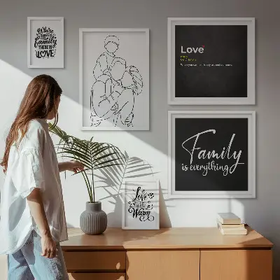 Wandbilder-Set mit dem Thema familiäre Werte wie Liebe und Nähe