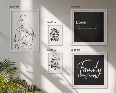 Wandbilder-Set mit dem Thema familiäre Werte wie Liebe und Nähe