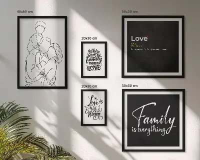 Wandbilder-Set mit dem Thema familiäre Werte wie Liebe und Nähe