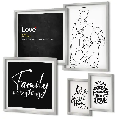 Wandbilder-Set mit dem Thema familiäre Werte wie Liebe und Nähe