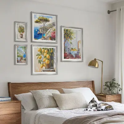 Bilderset fürs Sofa mit Zitrusimitationen und Sonnenmotiv