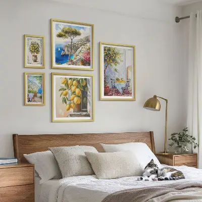 Bilderset fürs Sofa mit Zitrusimitationen und Sonnenmotiv