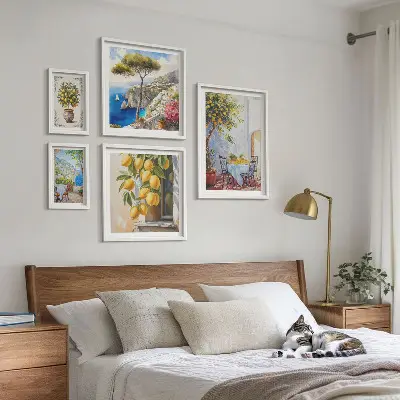 Bilderset fürs Sofa mit Zitrusimitationen und Sonnenmotiv