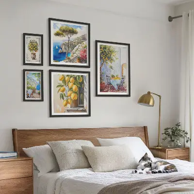 Bilderset fürs Sofa mit Zitrusimitationen und Sonnenmotiv