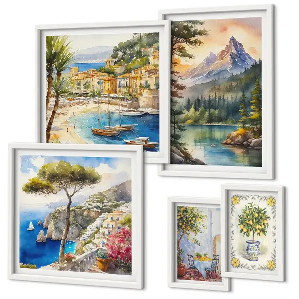 Modernes Wandbilderset mit Berg- und Meerblick