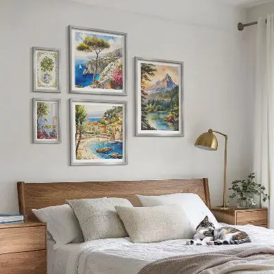 Modernes Wandbilderset mit Berg- und Meerblick