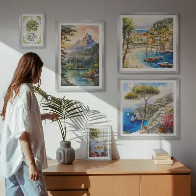 Modernes Wandbilderset mit Berg- und Meerblick