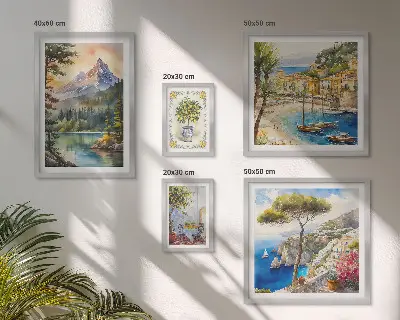 Modernes Wandbilderset mit Berg- und Meerblick