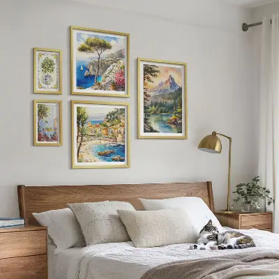 Modernes Wandbilderset mit Berg- und Meerblick