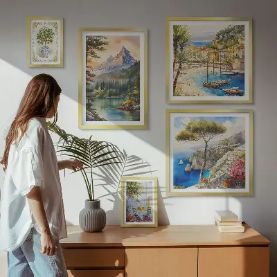 Modernes Wandbilderset mit Berg- und Meerblick
