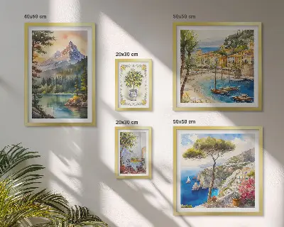 Modernes Wandbilderset mit Berg- und Meerblick