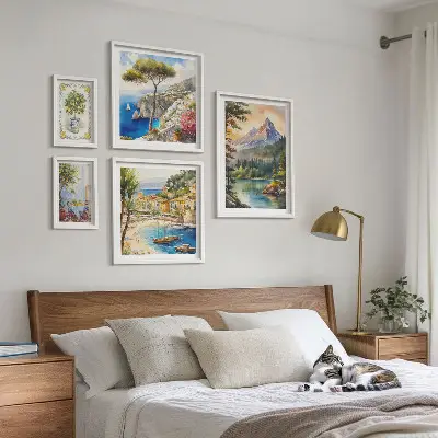 Modernes Wandbilderset mit Berg- und Meerblick