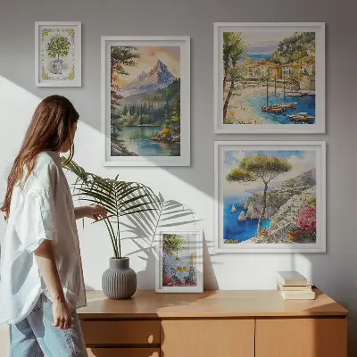 Modernes Wandbilderset mit Berg- und Meerblick