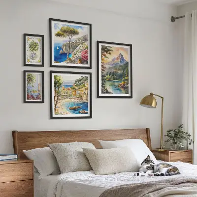 Modernes Wandbilderset mit Berg- und Meerblick
