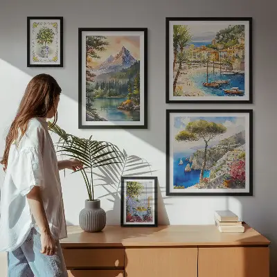 Modernes Wandbilderset mit Berg- und Meerblick