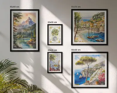 Modernes Wandbilderset mit Berg- und Meerblick