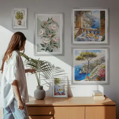 Bilderset fürs Sofa mit malerischen Blumenansichten