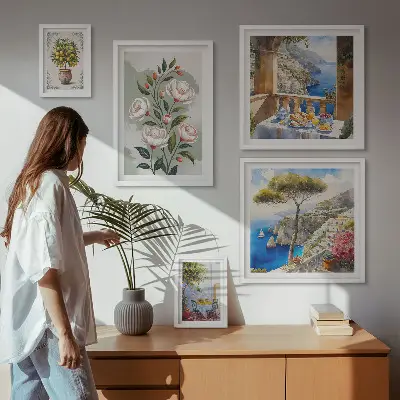 Bilderset fürs Sofa mit malerischen Blumenansichten