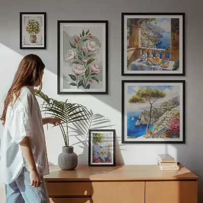 Bilderset fürs Sofa mit malerischen Blumenansichten
