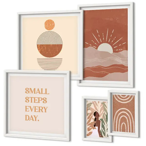 Modernes Wandbilder-Set mit naturfreundlichen Slogans im Boho-Stil