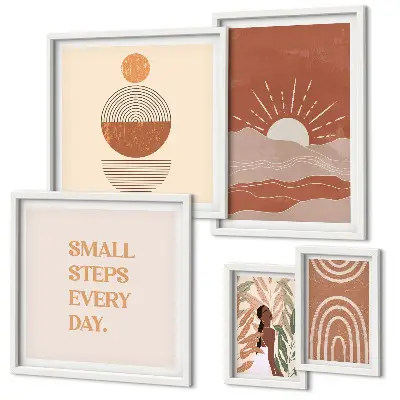 Modernes Wandbilder-Set mit naturfreundlichen Slogans im Boho-Stil