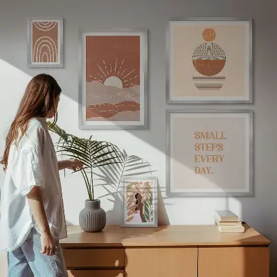 Modernes Wandbilder-Set mit naturfreundlichen Slogans im Boho-Stil