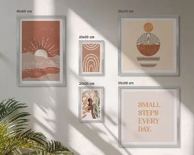 Modernes Wandbilder-Set mit naturfreundlichen Slogans im Boho-Stil