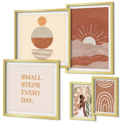 Modernes Wandbilder-Set mit naturfreundlichen Slogans im Boho-Stil