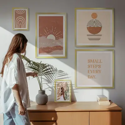 Modernes Wandbilder-Set mit naturfreundlichen Slogans im Boho-Stil