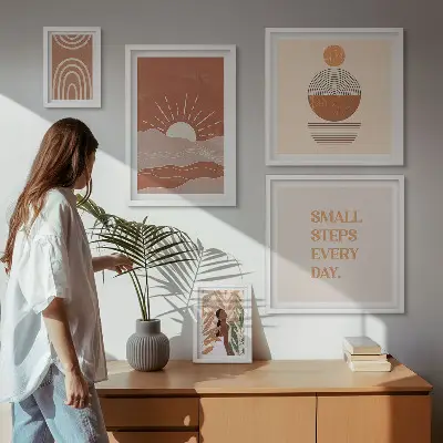 Modernes Wandbilder-Set mit naturfreundlichen Slogans im Boho-Stil