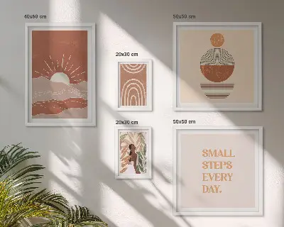 Modernes Wandbilder-Set mit naturfreundlichen Slogans im Boho-Stil