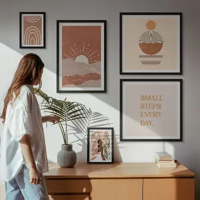 Modernes Wandbilder-Set mit naturfreundlichen Slogans im Boho-Stil