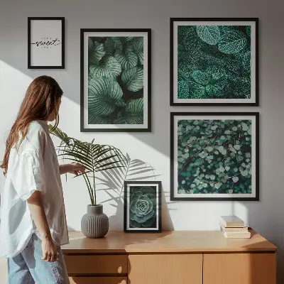 Bilderset fürs Sofa mit modernen grünen Pflanzenmotiven