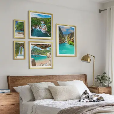 Bilderset fürs Sofa mit tropischen Wasserfällen und Stränden