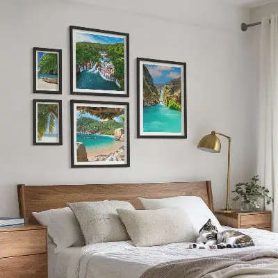 Bilderset fürs Sofa mit tropischen Wasserfällen und Stränden