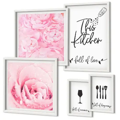 Modernes Wandbilder-Set Kücheninspiration mit Rosenmotiven