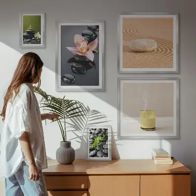 Bilderset fürs Sofa mit Entspannungssteinen und Orchideen