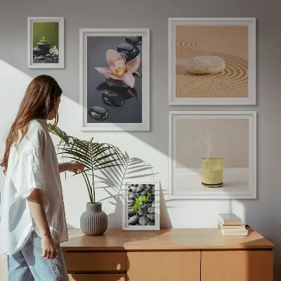 Bilderset fürs Sofa mit Entspannungssteinen und Orchideen