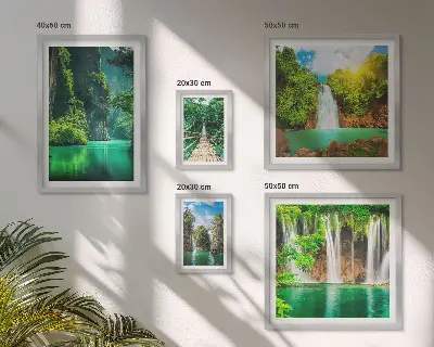 Bilderset für das Sofa mit Motiven von Tropen, Wasserfällen und grüner Natur