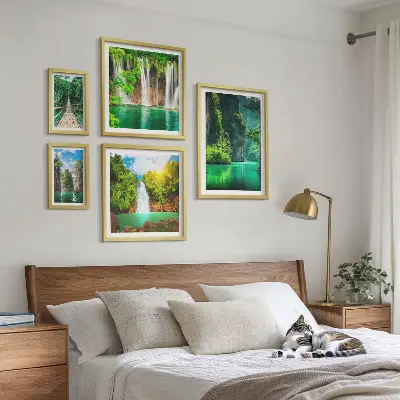 Bilderset für das Sofa mit Motiven von Tropen, Wasserfällen und grüner Natur