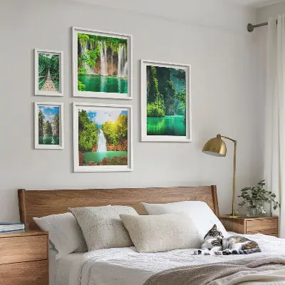 Bilderset für das Sofa mit Motiven von Tropen, Wasserfällen und grüner Natur