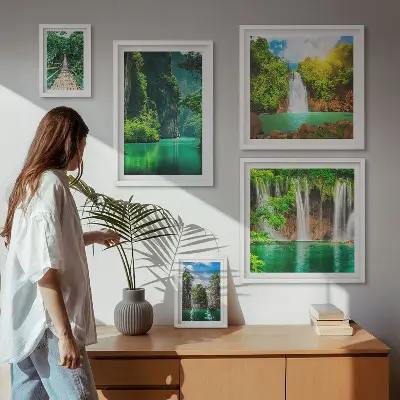 Bilderset für das Sofa mit Motiven von Tropen, Wasserfällen und grüner Natur